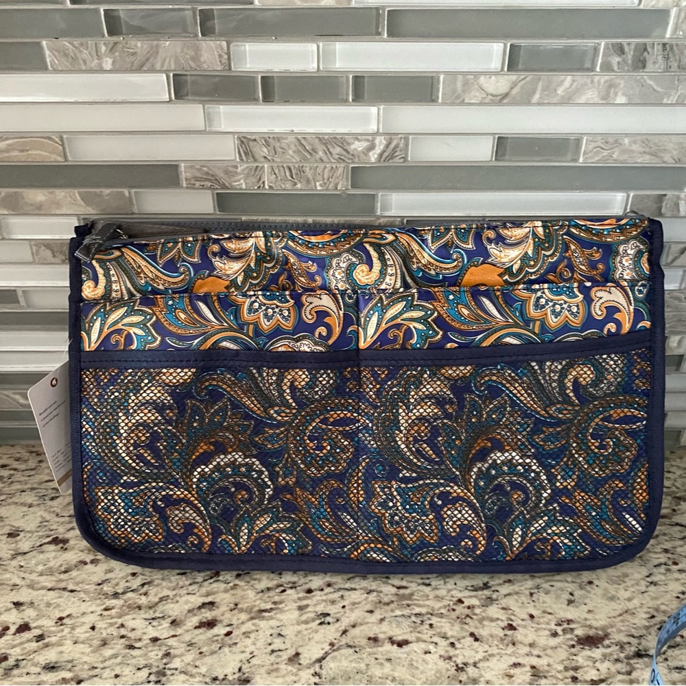 Vercord purse organizer bag travel 13 pockets splash wave paisley new with tags - Picture 2 of 8